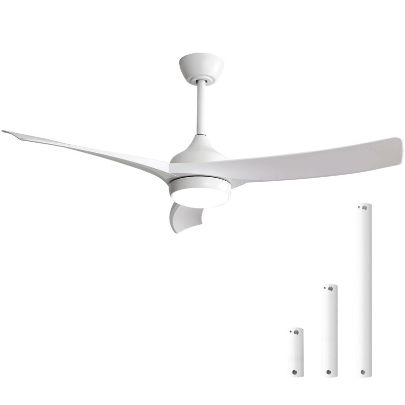 52 Inch Modern White Ceiling Fan With 18W Led Light And Remote Control 3 Abs Blades Noiseless Reversible Dc Motor