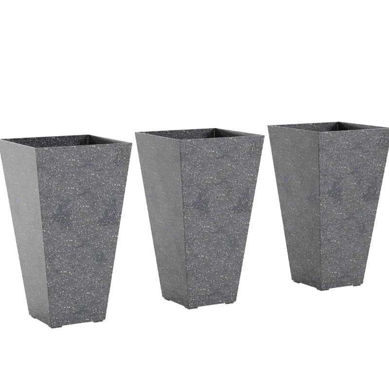 De 3 grands pots à fleurs en plastique, capacité de 27 gallons, finition en marbre, contrôle du drainage, empilable pour des pots de fleurs compacts avec une hauteur de 28 pouces, design élégant, drainage intérieur / extérieur, sans assemblage