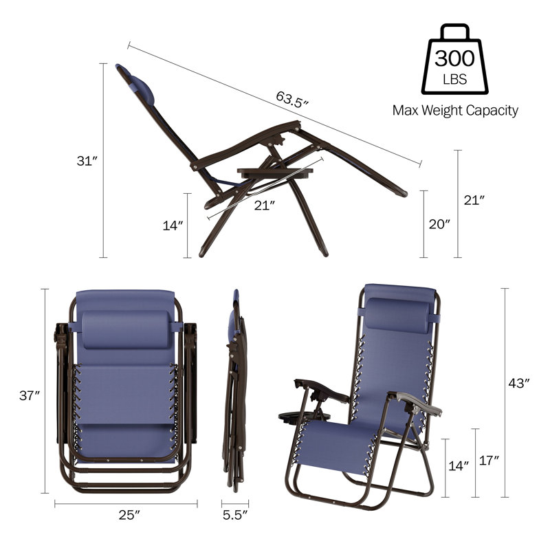 Chaises zéro gravité 2 pièces Cadisha, Bleu marine