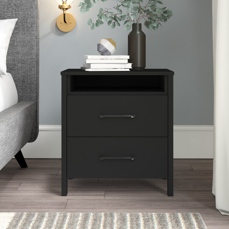  Allysyn 22.7" 2 Drawer Nightstand, Black, Individual