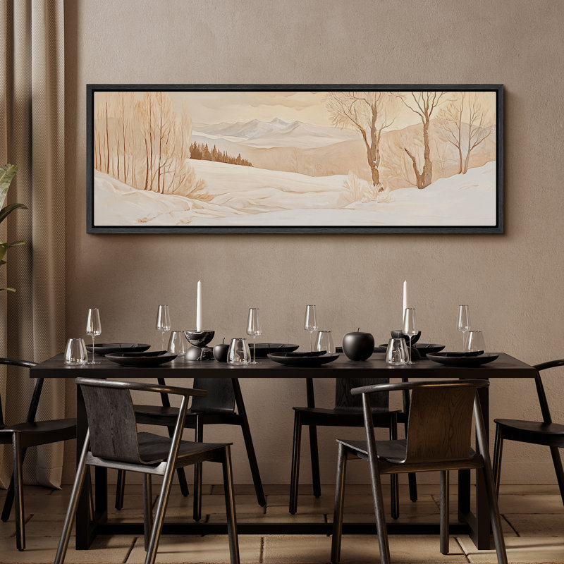 «Winter Tree Mountains Landscape», impression sur toile encadrée surdimensionnée, H 20 po x l 60 po, Noir, noir, noir, noir
