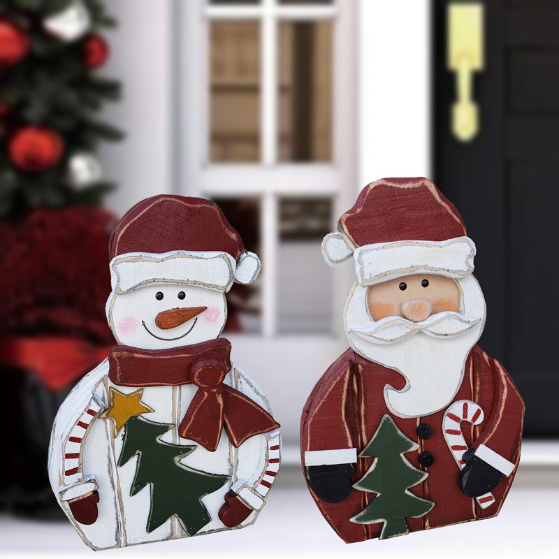 Ensemble de 2 décorations de Noël père Noël et bonhomme de neige 20 po pour l'intérieur et l'extérieur