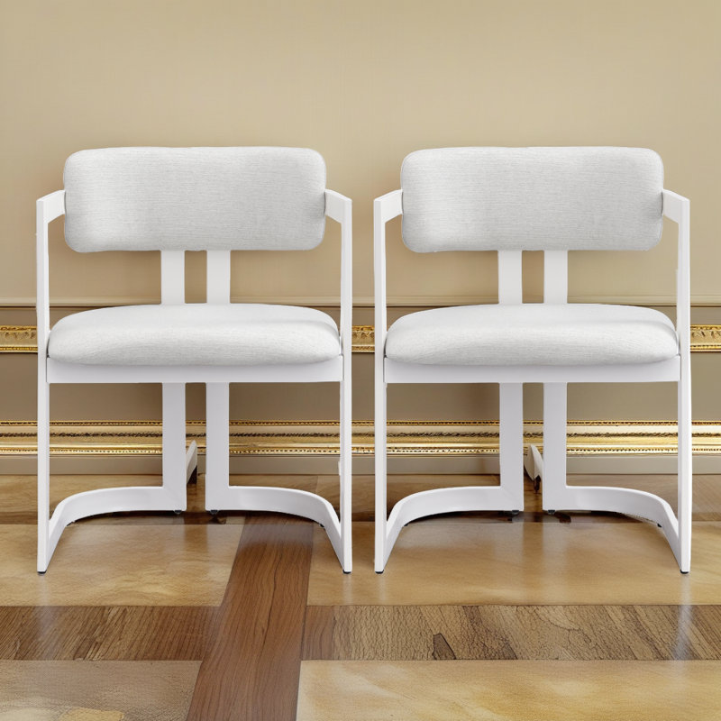 Ensemble de chaises de salle à manger à structure en fer - Design compact avec coussins en tissu (ensemble de 2), Blanc