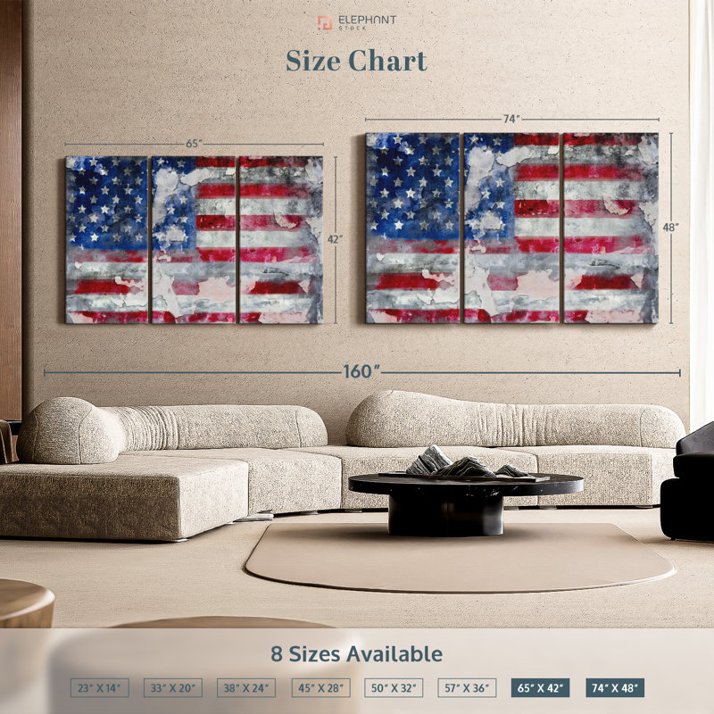 " Old American Flag " 3 - Pieces, 74" H x 48" W