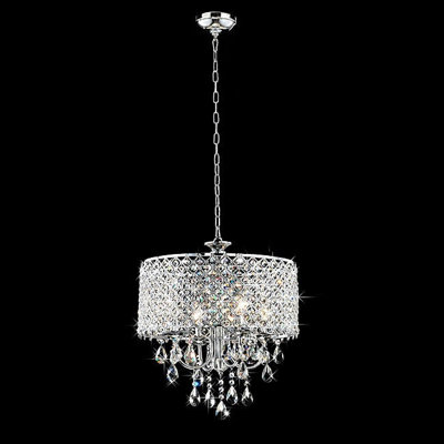 Lustre à abat-jour cylindrique avec détails en cristal à 4 lumières Danesa