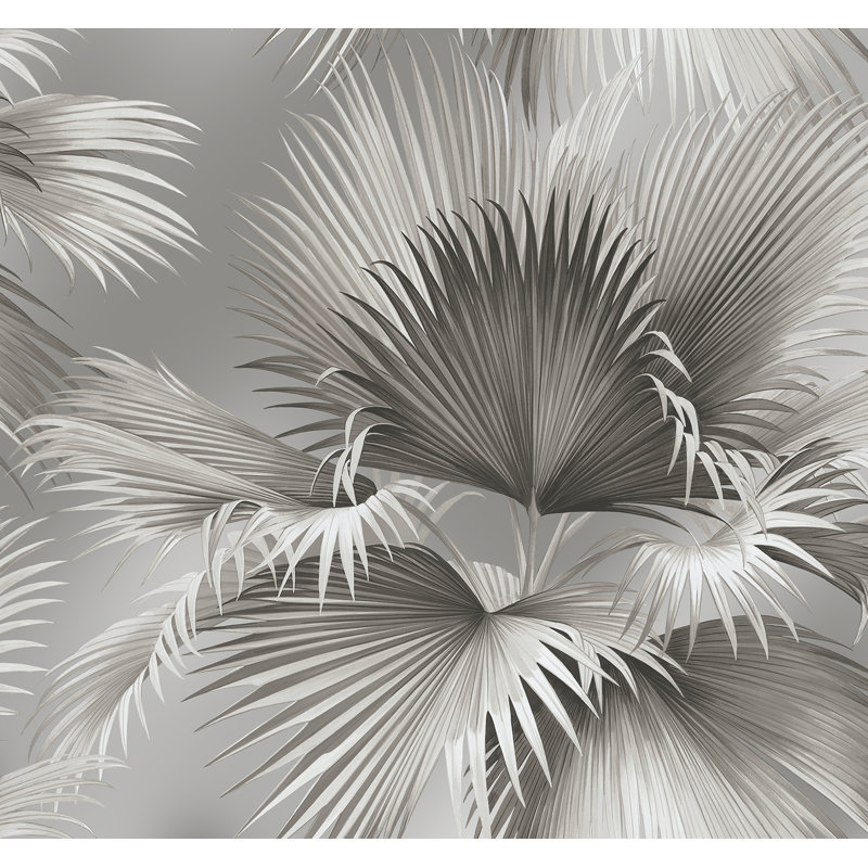 Rouleau de papier peint tropical gris anthracite L 27 pi x l 27 po Suzi Kohen, Platinum
