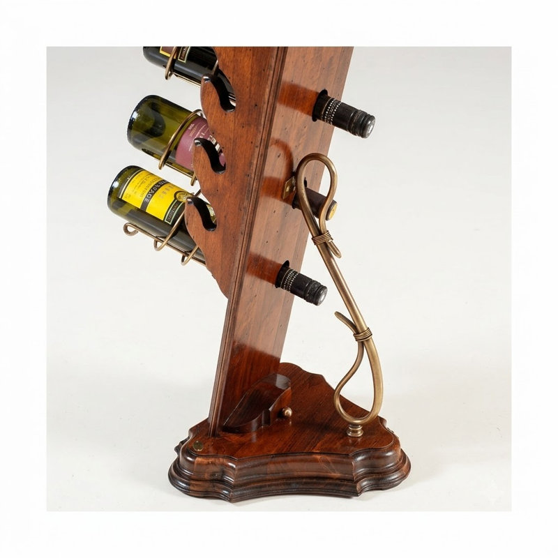Italian Traditional Walnut Floor Wine Rack with Brass Bottle Holders