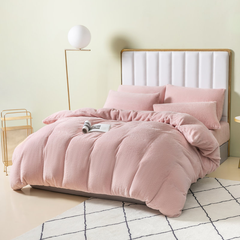 Teddy Fleece Duvet Cover set, Pink, Super King - 2 Standard Pillowcases