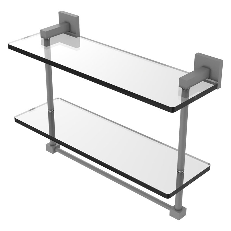 Tablette à 2 niveaux avec barre à serviettes Haranu, Gris mat, H 11,7 po x l 16 po x P 5,7 po