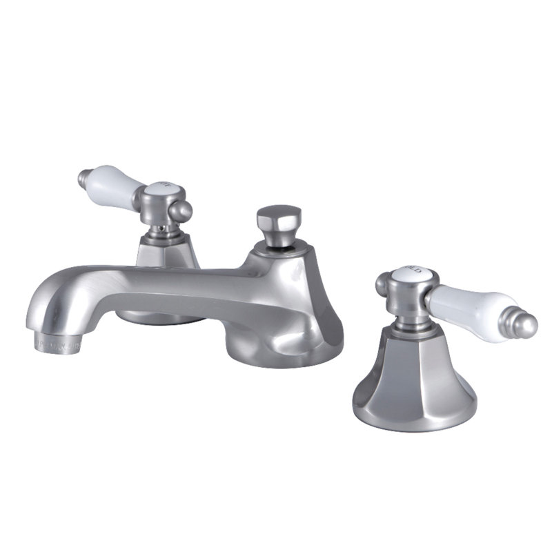 Kingston Brass Bel-Air Two-Handle 3-Hole Deck Mount Widespread Bathroom Faucet with Brass Pop-Up Drain, Brushed Nickel