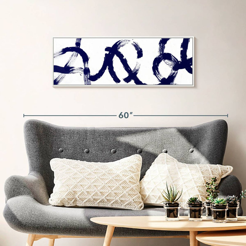 Coups d'un bleu profond, Cadre flottant blanc, 37" X 13"