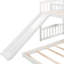 Lit simple au-dessus d'un lit superposé blanc avec glissade et côté réglable, construction en pin massif, convient aux espaces restreints, conception de style lignes grises, lit sans sommier requis, structure de finition,