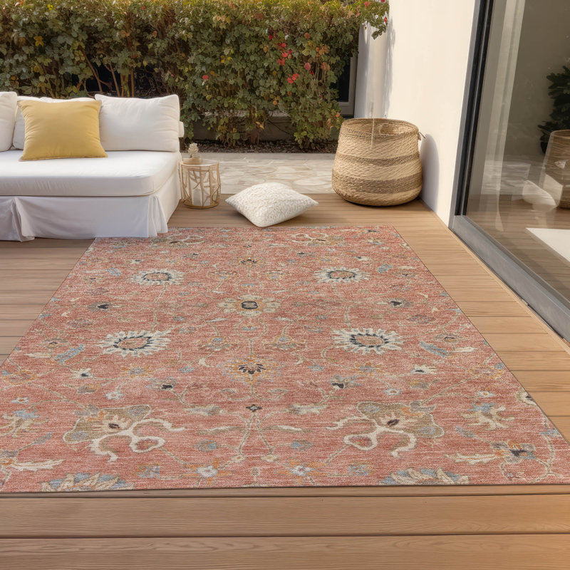 Machine Washable Indoor/Outdoor Cicel ACN1137 Pink Rug, Rectangle 10' x 14'
