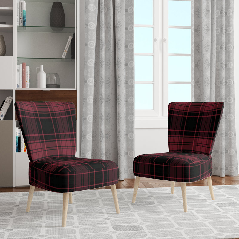 Chaise d'appoint rembourrée à motif tartan vert et orange, Rouge / Noir
