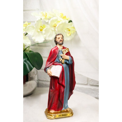 Figurine de saint Pierre, apôtre chrétien de Jésus, tenant la clé du ciel (8 pouces de haut).
