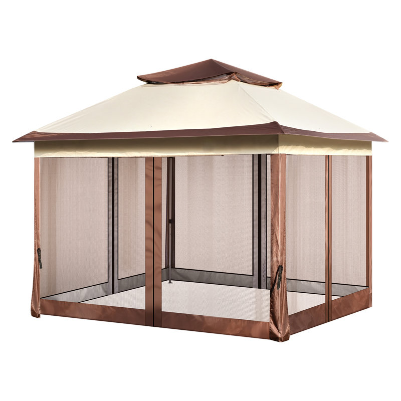 Brown 11x11 ft Pop-Up Gazebo with Mosquito Netting