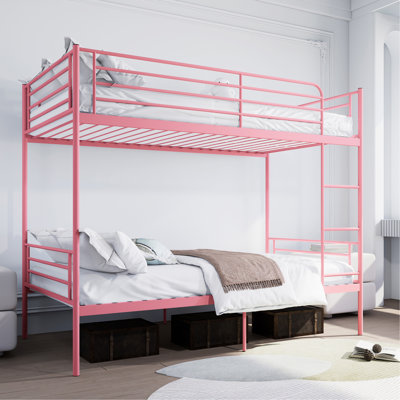 Bunk Bed With Ladder And High Guardrail, Able To Split, Metal Bunk Bed, Storage Space, Noise Free,Twin Over Twin Size,Pink