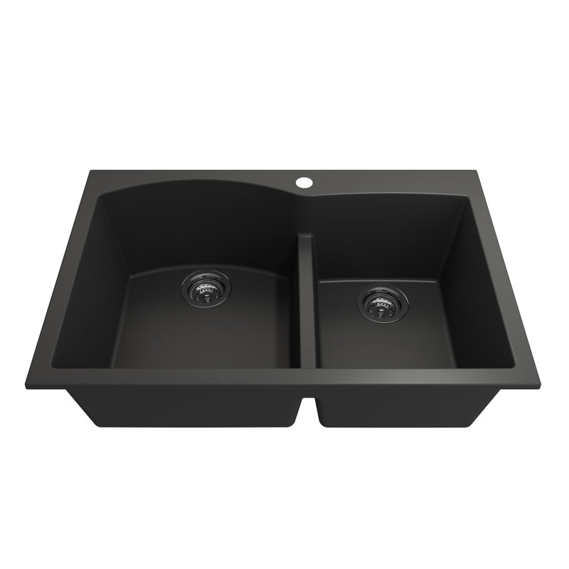 Campino 33'' L Double Basin Kitchen Sink, Matte Black