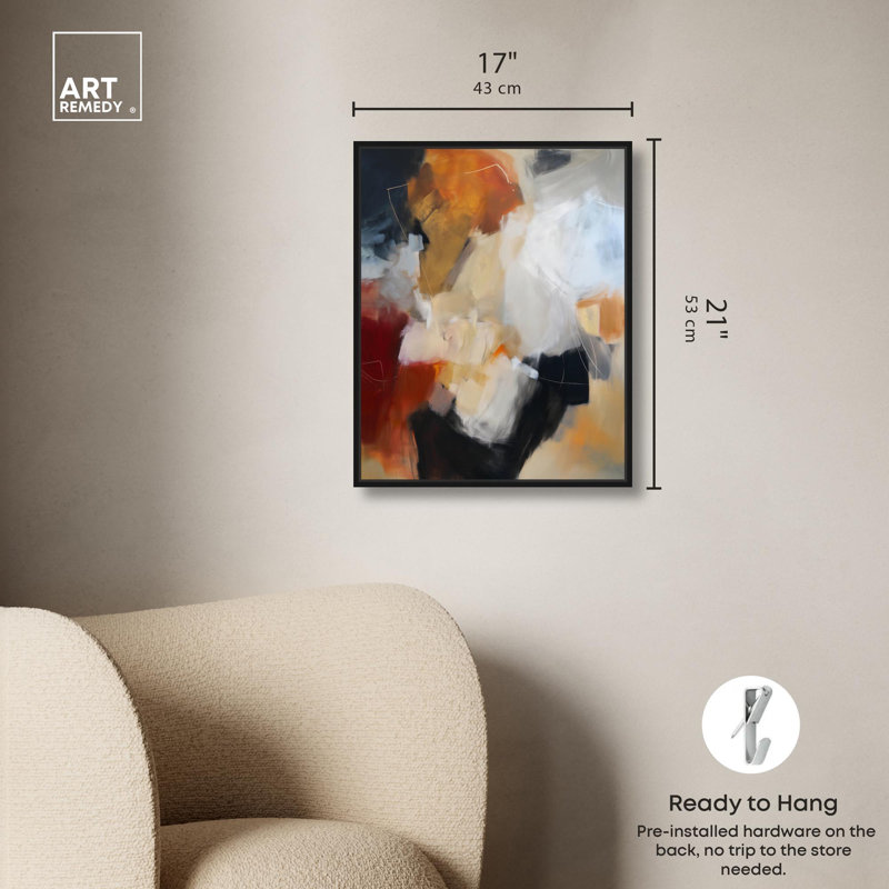 «Earth and Fire II» par Art Remedy, H 21 po x l 17 po, Cadre flottant, Noir