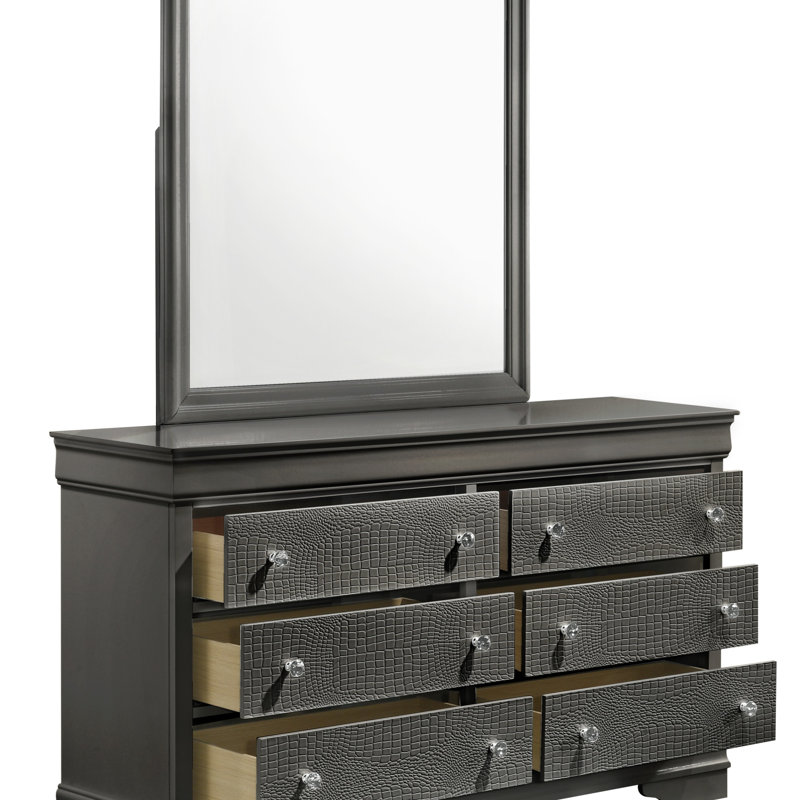 Miroir de style moderne Blaze en bois gris métallique (seulement miroir), Gris métallisé