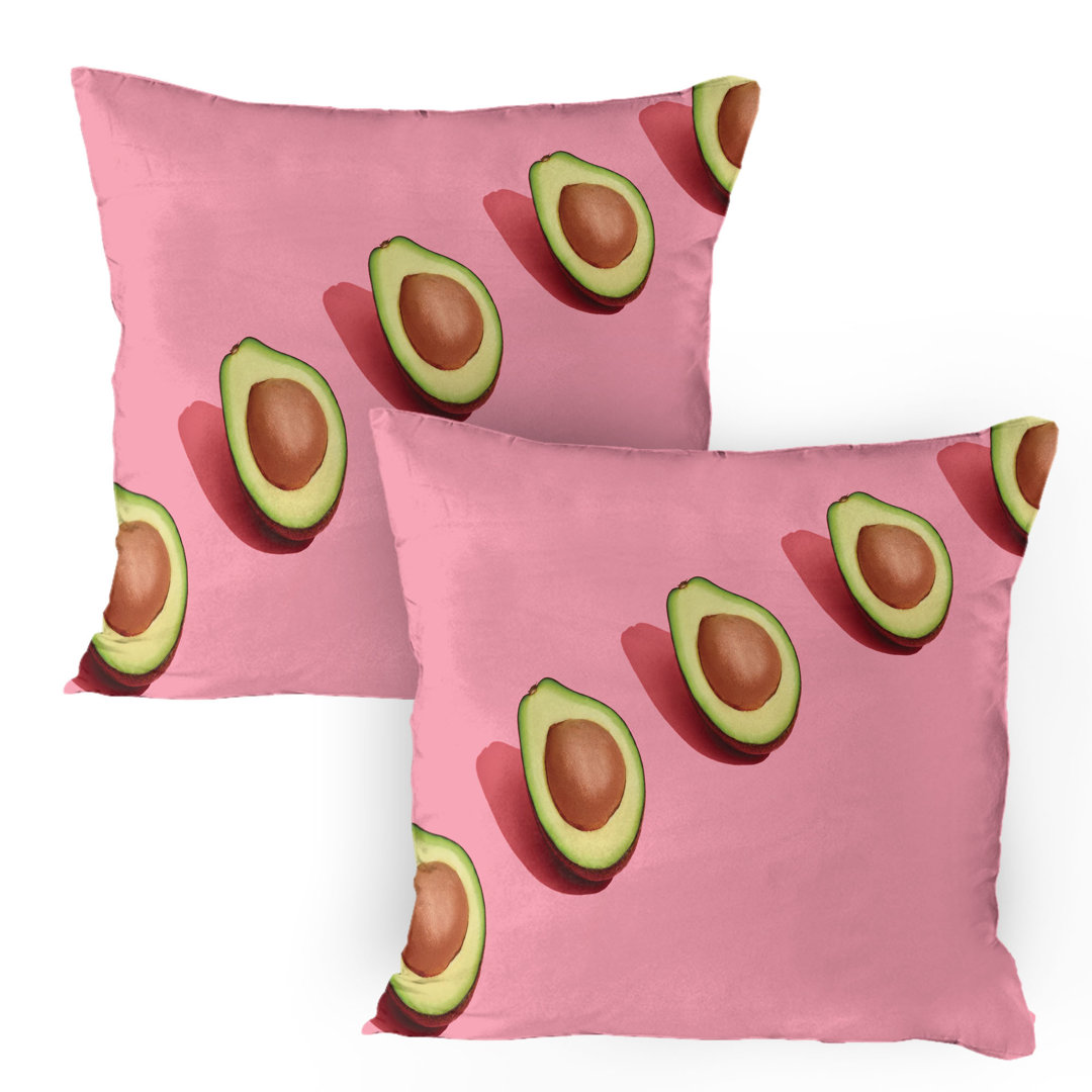 Kissenbezug, Halbierte frische Avocados, Natürliche Farbe, Mehrfarbig Rosa