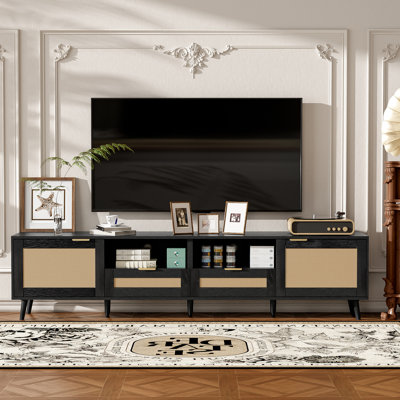 Tv Stand, 70 - 79 Inch Tvs, Modern Entertainment Center, Ample Storage, Solid Wood Feet, Cable Management 85 Cabinet, Versatile Office Media Console With 2 Storage Cabinets, Open Shelves, Board