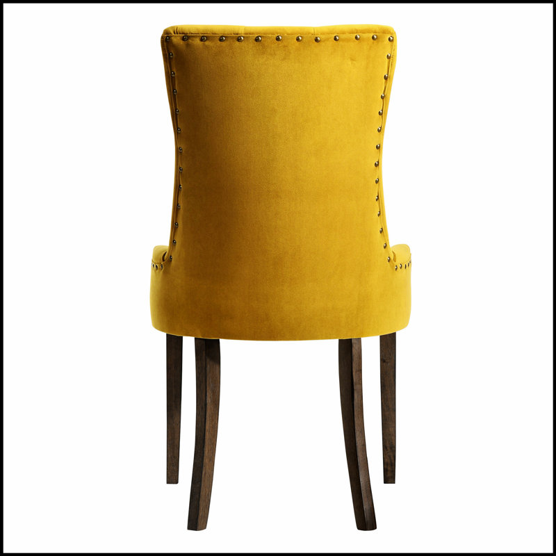 Yellow and Espresso Tufted Back Side Chairs (Set of 2), Perfect for Modern and Comfortable Seating in Any Home