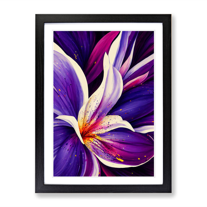 Crestline Iris Flower Paint Splatter Vol.2 - Picture Frame Print, 34cm H x 25cm W x 2cm D, Walnut