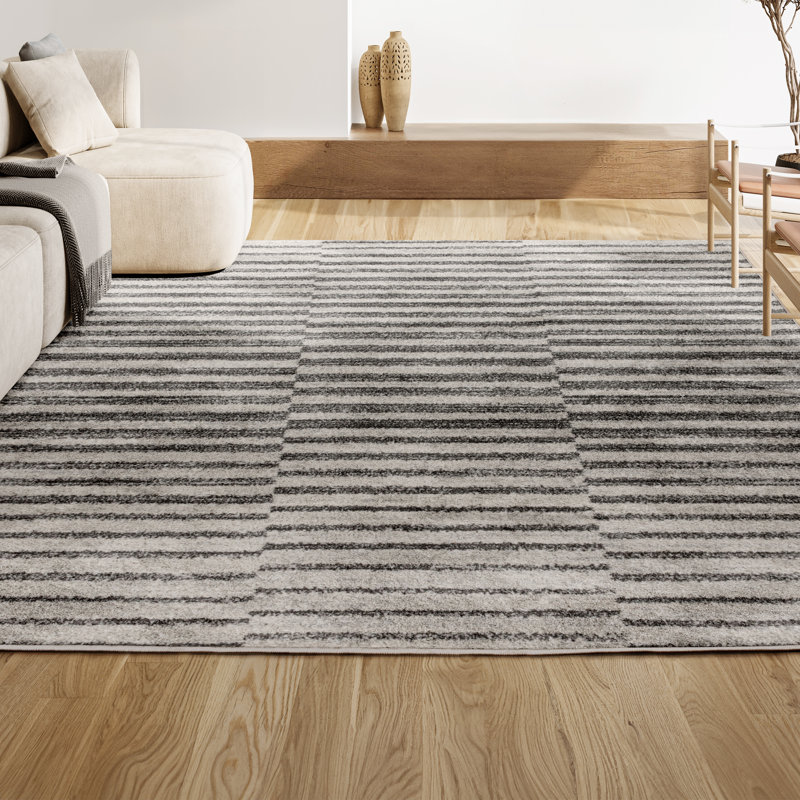 Tapis rayé gris / crème Phares, Rectangle 5 pi 3 po x 7 pi 7 po