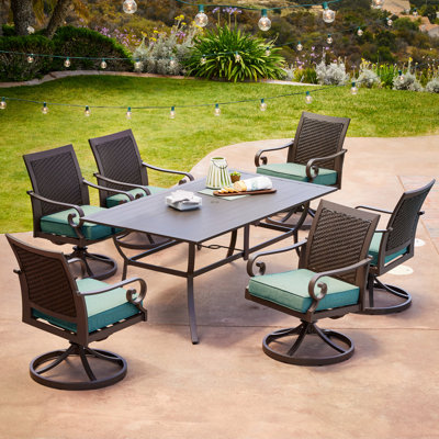 Ensemble de salle à manger rectangulaire pour 7 personnes 70,1 po avec coussins