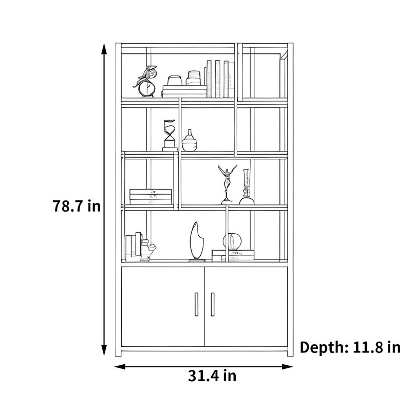 Oldbury, White/Gold, (4 Shelves) 78.7"H x 31.4"W x 11.8"D
