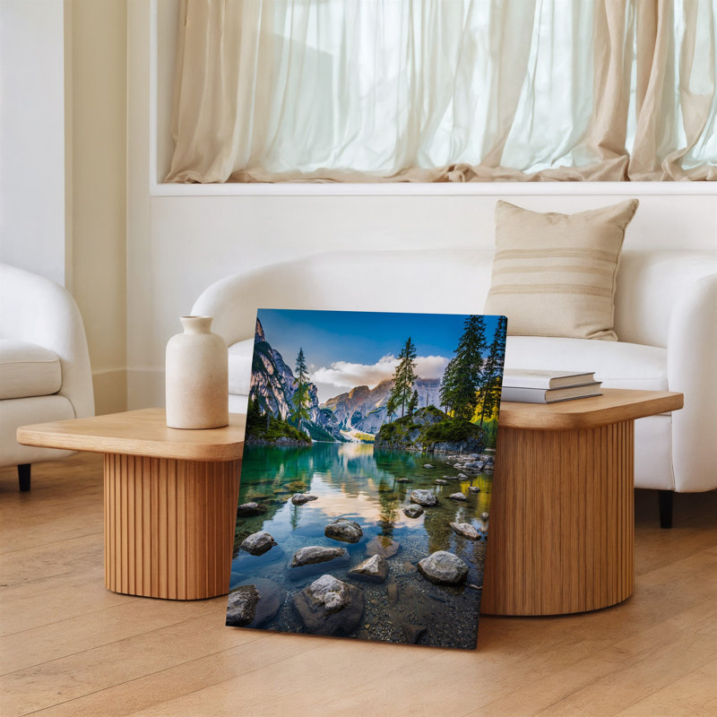 Toile, une scène de montagne sereine avec un lac cristallin, H 20 po x l 20 po