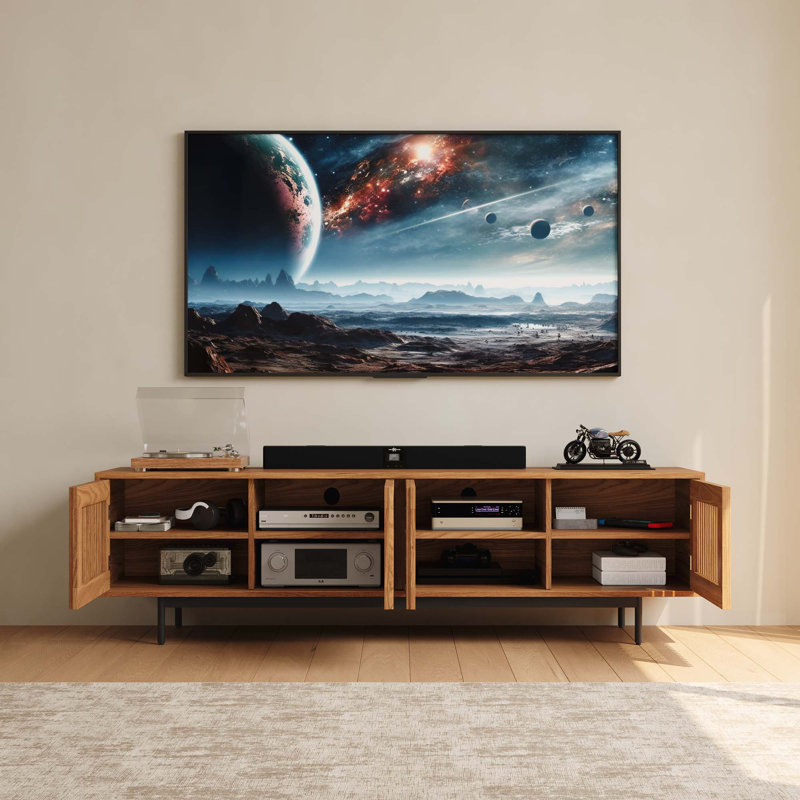 Meuble télé Aeolus Mid-Century moderne, pré-assemblé, H 21,26 po x L 78,74 po x l 18,89 po, Brun