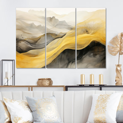 Art mural abstrait sur toile, décor de vagues rétro jaune-noir - Paysages de rêves rétro jaune-noir II