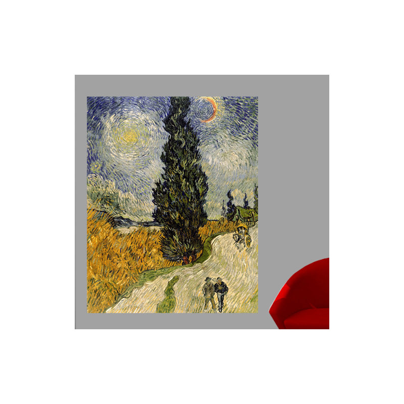 Adhésif décoratif route de Van Gogh avec cyprès (1890), H 48 po x l 38 po