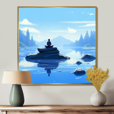 Buddhist Monk Meditation Blue Zen - Religious Landscape Wall Art Print