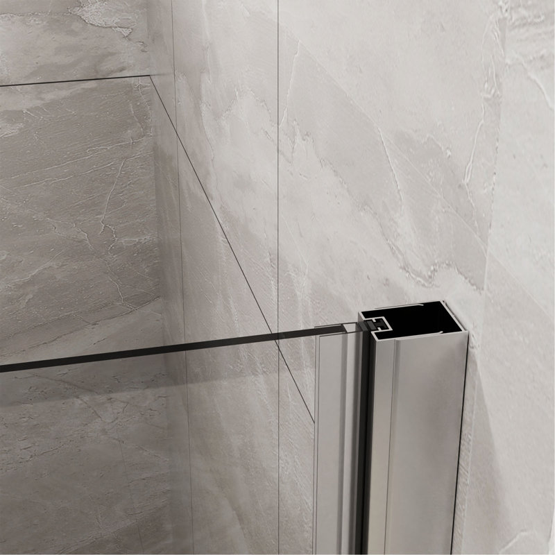 Porte de douche pliante en verre trempé sans cadre 34 po x 72 po 1/4 po en verre trempé pivotant, pliable, Chrome chrome
