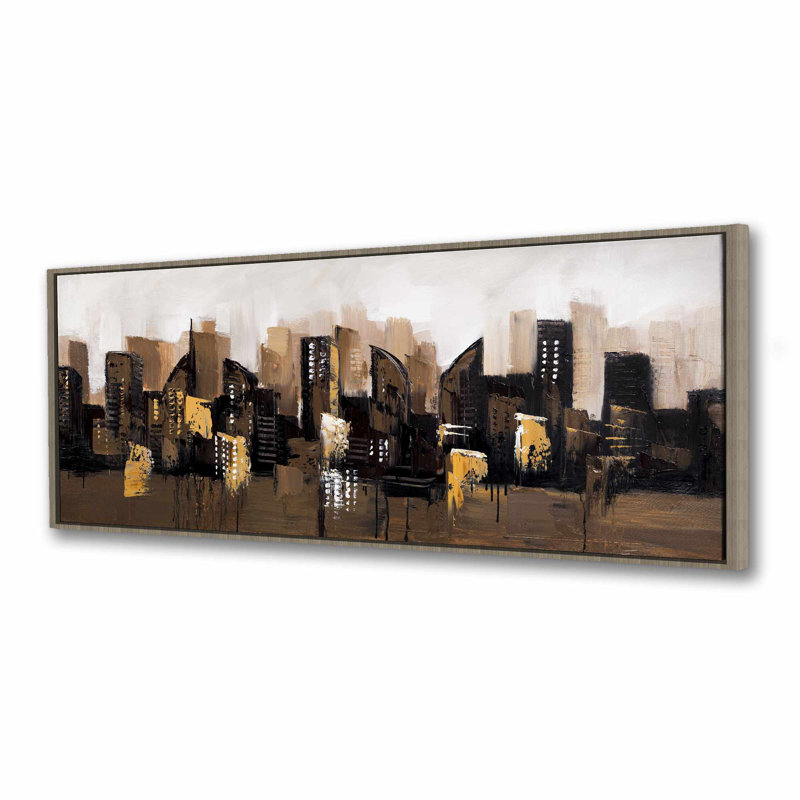 Toile brune abstraite avec paysage urbain | Cadre de décor urbain urbain