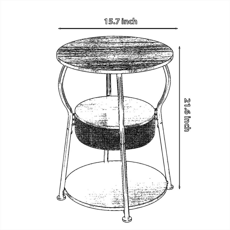 Table de bout ronde à 3 niveaux avec panier de rangement | Petite table d'appoint de style rétro pour le salon, la chambre à coucher et les petits espaces | Cadre en métal durable avec tablettes réglables