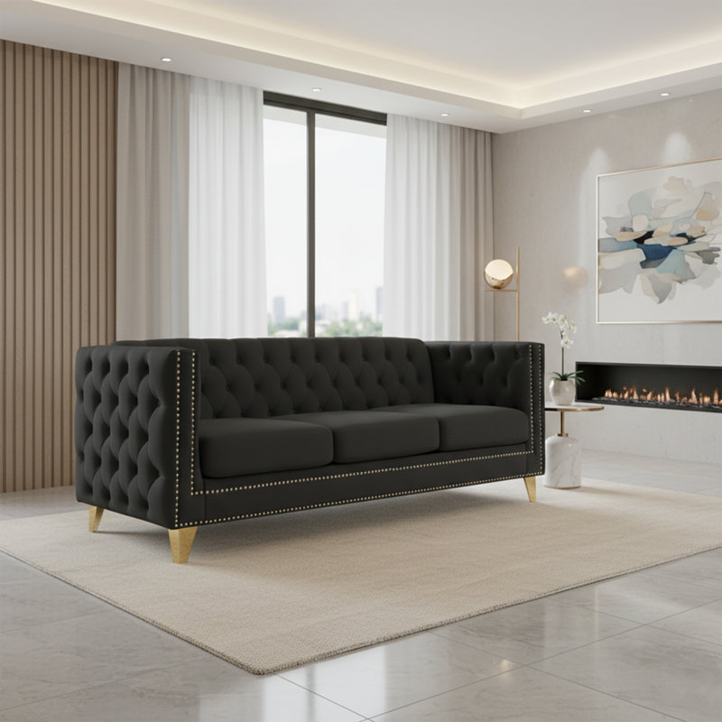 Chesterfield Velvet Sofa, Black
