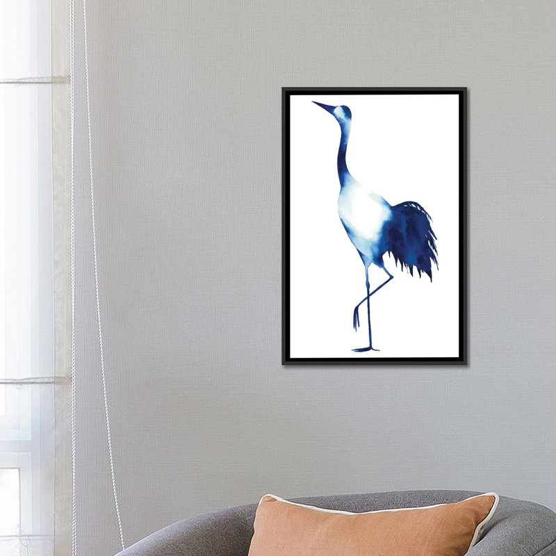 " Ink Drop Crane II " by Grace Popp, 26" H x 18" W x 1.5" D, Black Floater Framed Canvas, No Mat