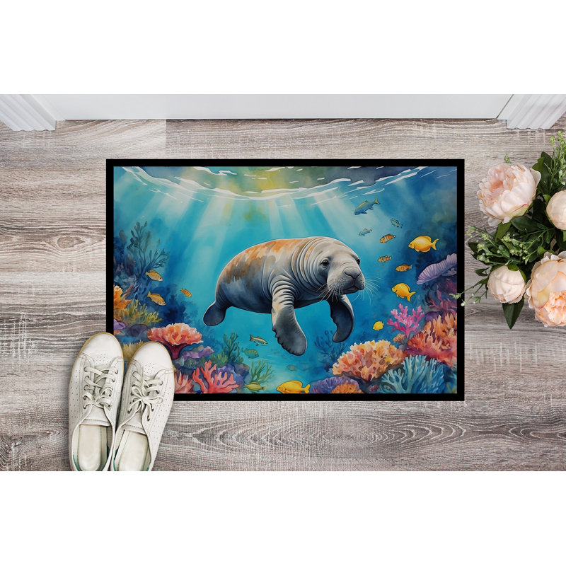 Summer Manatee Doormat, 18" W x 27" L
