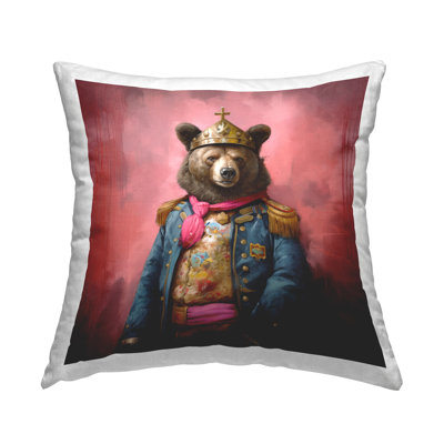 Regal Bear Portrait Decorative Printed Throw Pillow Design by Lazar Studio