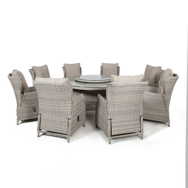 Canica Reclining 8 Seat Round Rattan Dining Set - with Rattan Lazy Susan