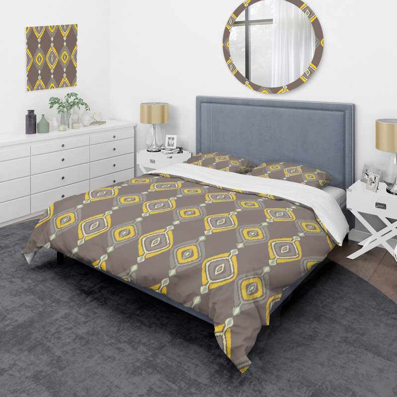 Yellow Ethnic Pattern - Abstract Duvet Cover Set - Microfiber Polyester, Twin Duvet Cover + 1 Standard Sham