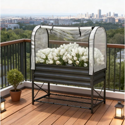 Metal Elevated Planter Box,Raised Garden Bed with Legs and Cover,with Bottom Shelf and Liner for Vegetables