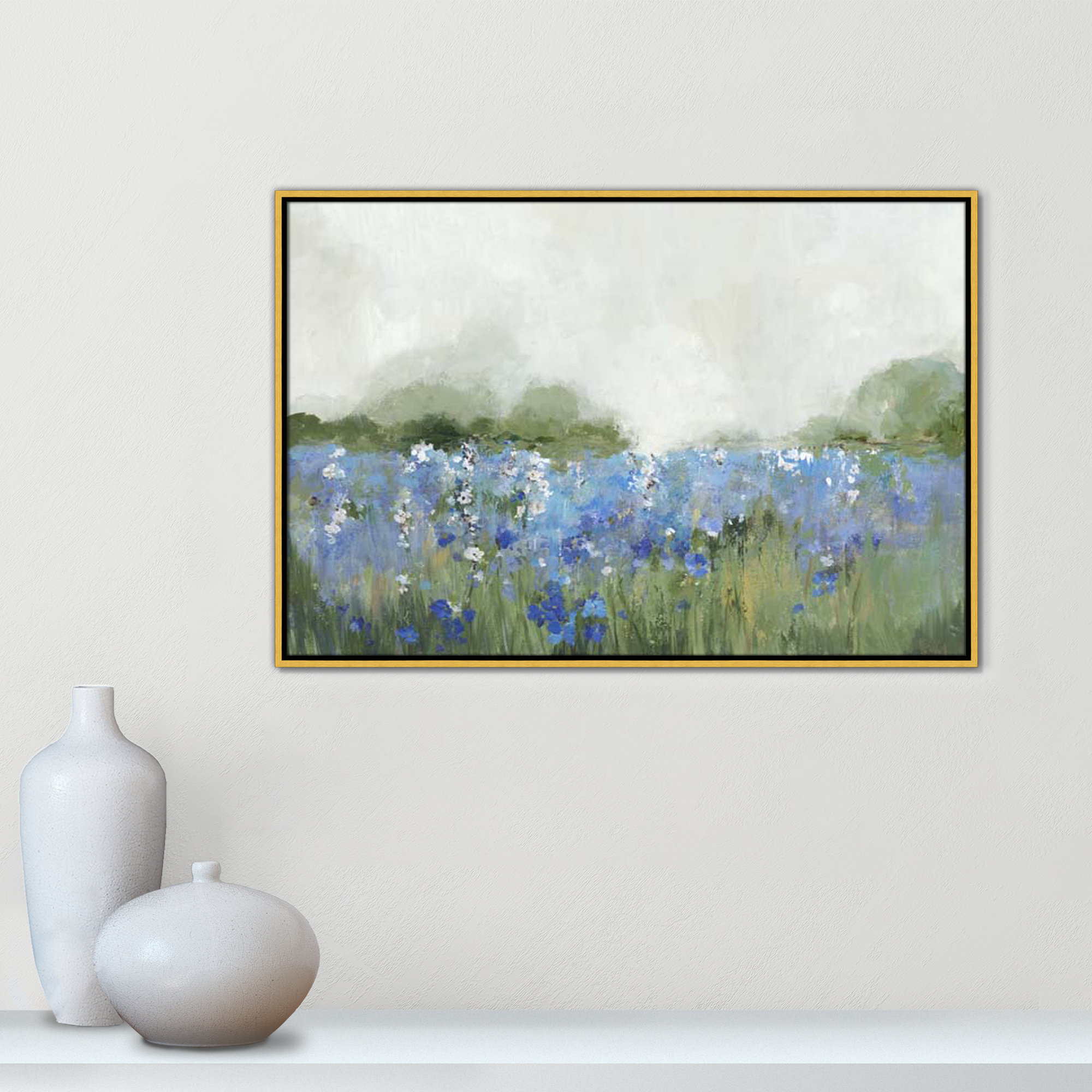 Meadows Bluebells Field by Allison Pearce, 25.5" H x 37.5" W x 2" D, Gold Framed