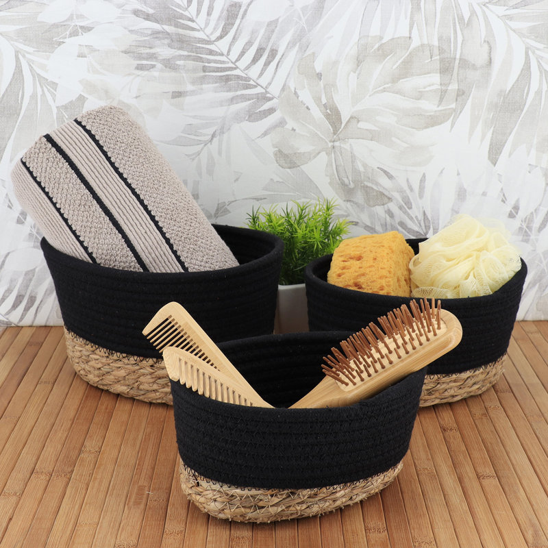 Padang 3-Piece Cotton Basket Bin, Black/Natural
