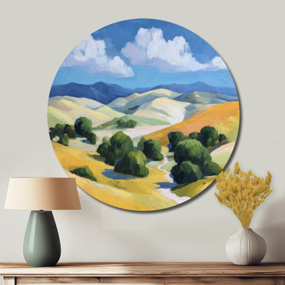 Green And Yellow Glencoe Valley In Scotland - Countryside Round Metal Wall Art