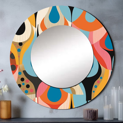 Rétro abstrait Drops X III - miroir géométrique, miroir mural décoratif rond moderne, impression d'art en métal